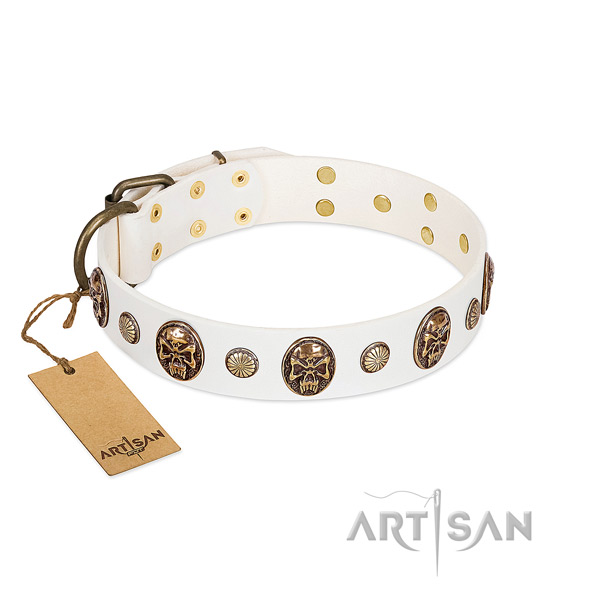 Handmade full grain natural leather dog collar for fancy walking
