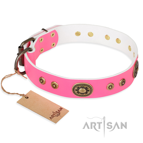 Full grain natural leather dog collar made of soft material with durable hardware