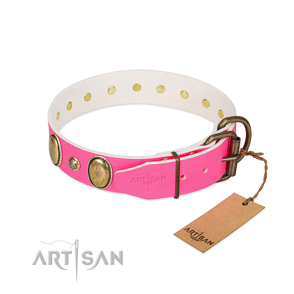 Everyday walking flexible genuine leather dog collar