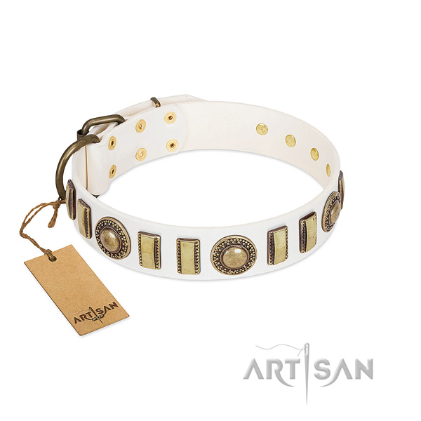 Handcrafted genuine leather dog collar with strong D-ring