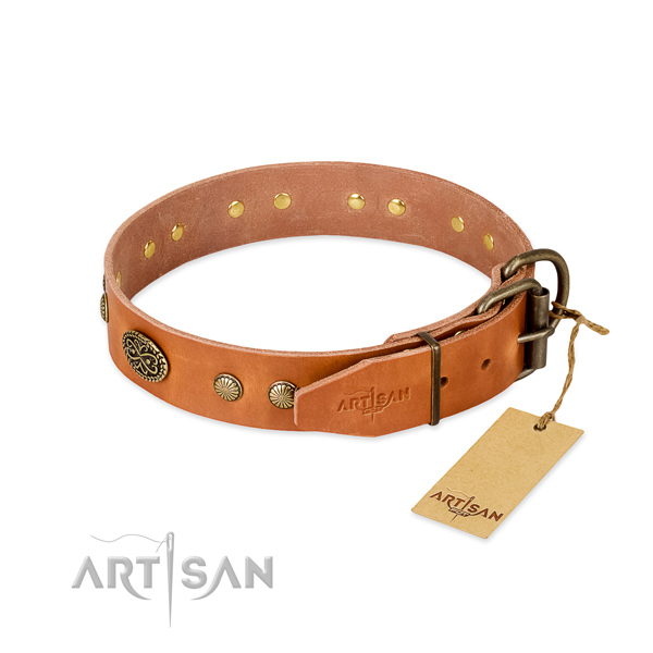 Strong hardware on leather dog collar for your doggie