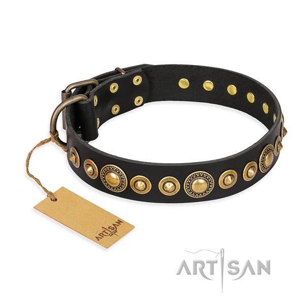 Reliable natural genuine leather dog collar handmade for handy use