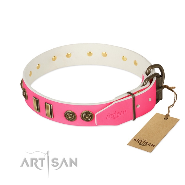 Corrosion resistant traditional buckle on full grain genuine leather dog collar for your pet