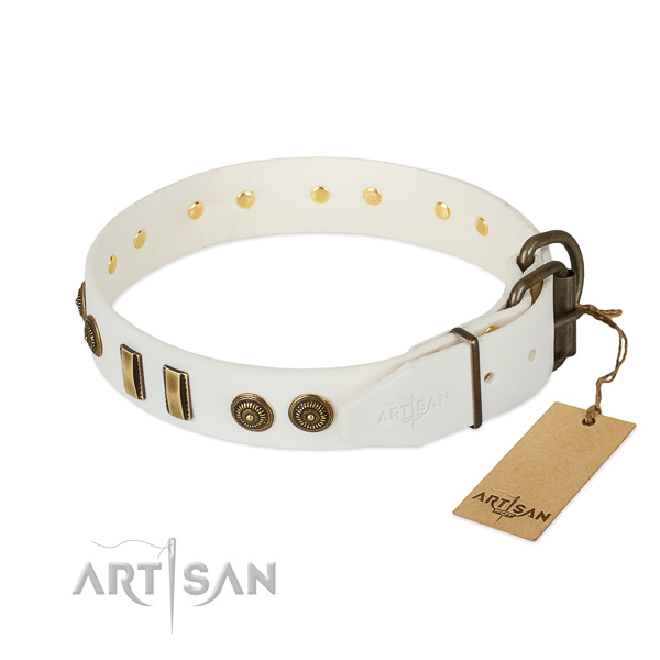 Strong fittings on full grain leather dog collar for your dog