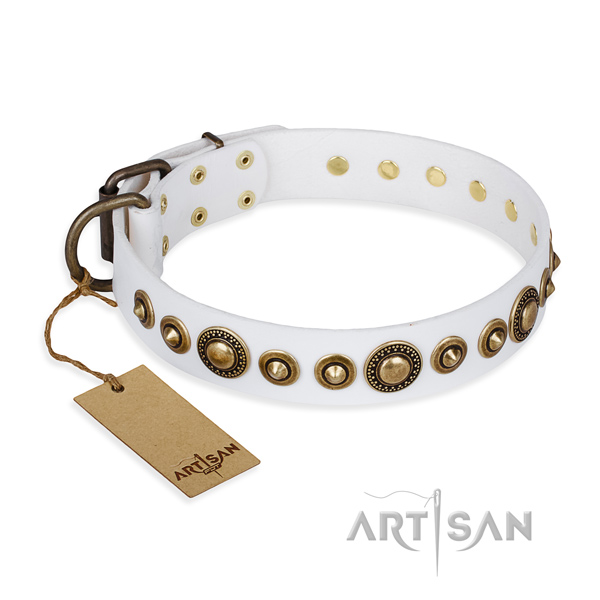 Flexible natural genuine leather collar handmade for your four-legged friend