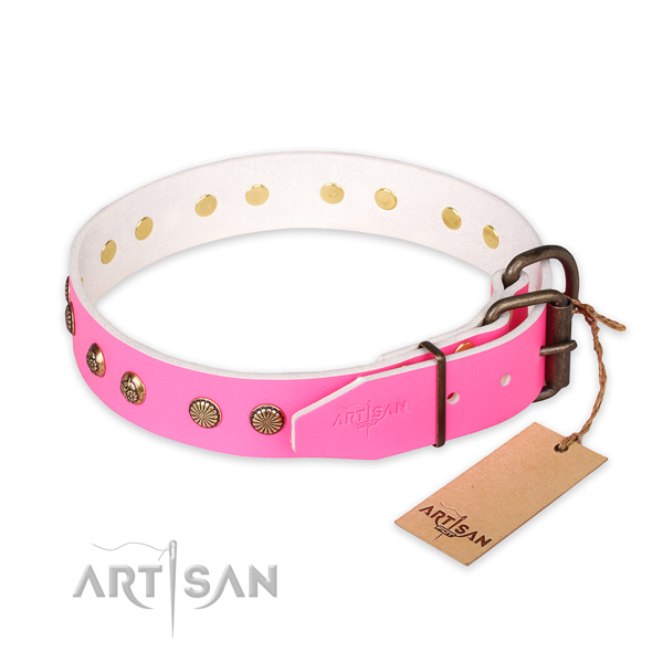 Rust resistant traditional buckle on full grain genuine leather collar for your impressive pet