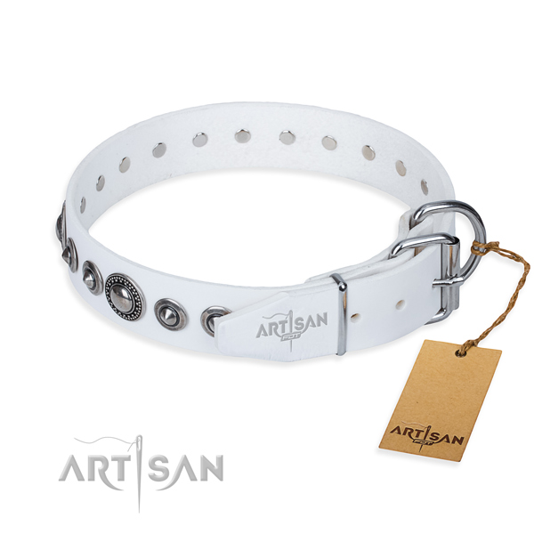 Full grain genuine leather dog collar made of soft to touch material with reliable studs