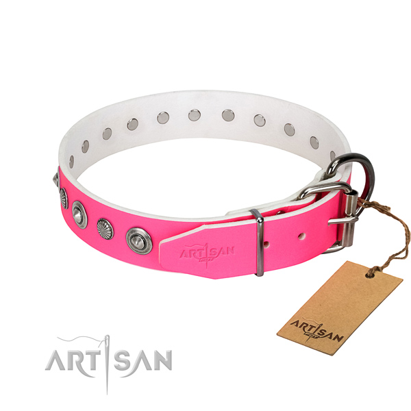 Top quality full grain genuine leather dog collar with unique adornments