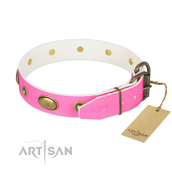 Rust-proof buckle on natural leather dog collar for your doggie