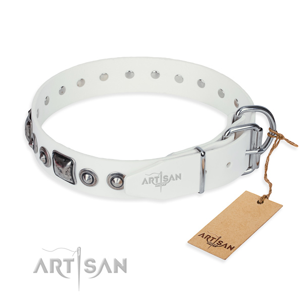 Soft to touch natural genuine leather dog collar crafted for basic training