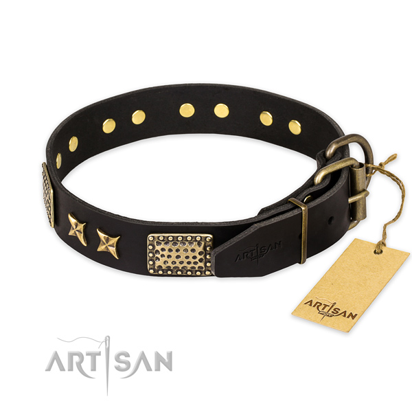 Reliable D-ring on full grain leather collar for your impressive pet