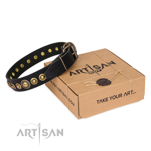 Soft genuine leather dog collar handcrafted for easy wearing