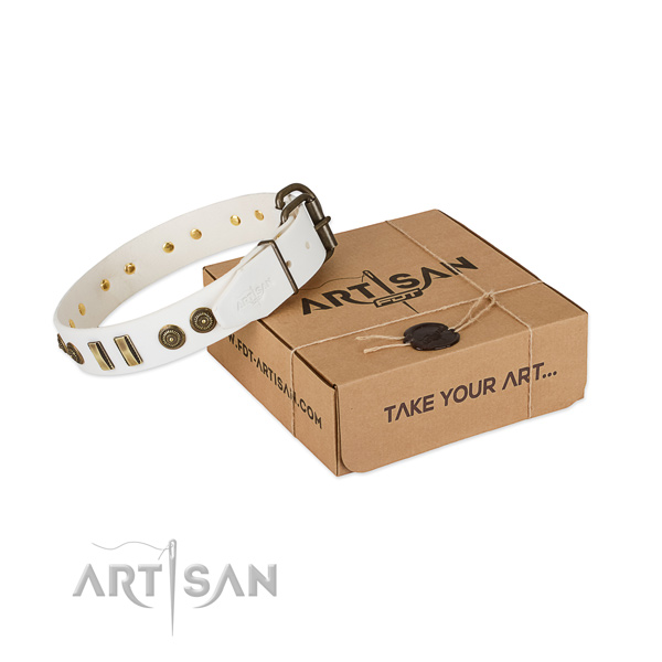 Rust resistant buckle on full grain leather dog collar for your canine