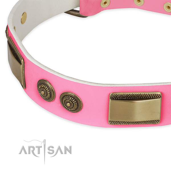 Full grain genuine leather dog collar with studs for comfortable wearing