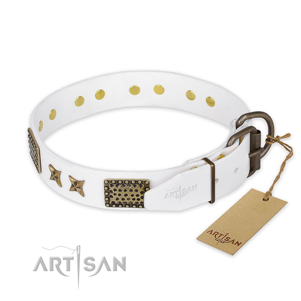 Corrosion resistant fittings on natural genuine leather collar for your handsome pet
