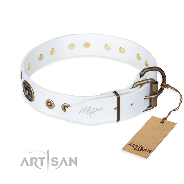 Full grain genuine leather dog collar made of soft material with reliable adornments