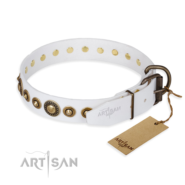 Top rate natural genuine leather dog collar created for comfy wearing