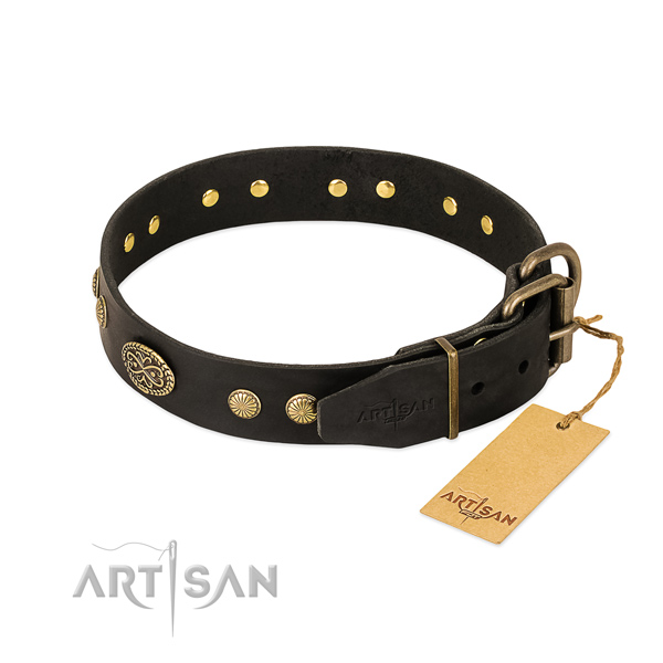Corrosion proof D-ring on full grain natural leather dog collar for your doggie