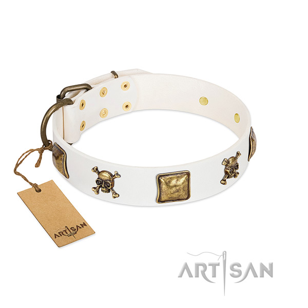 Awesome full grain leather dog collar with reliable adornments