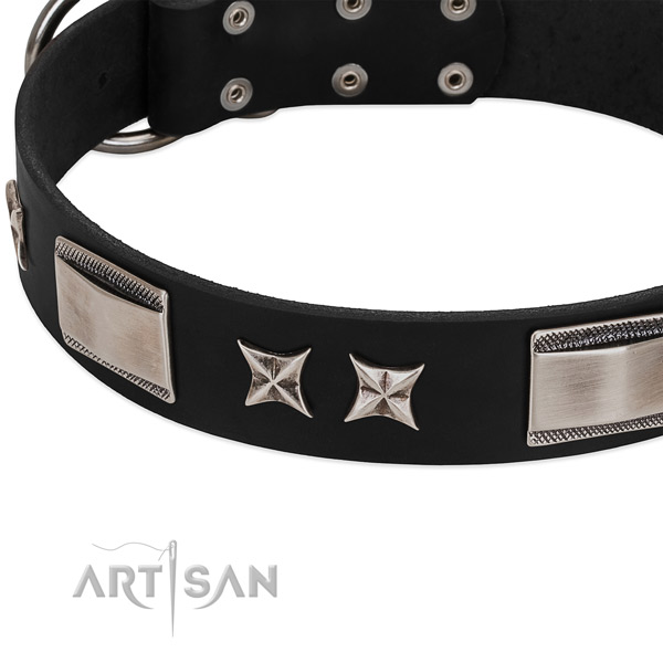 Soft full grain natural leather dog collar with corrosion proof D-ring