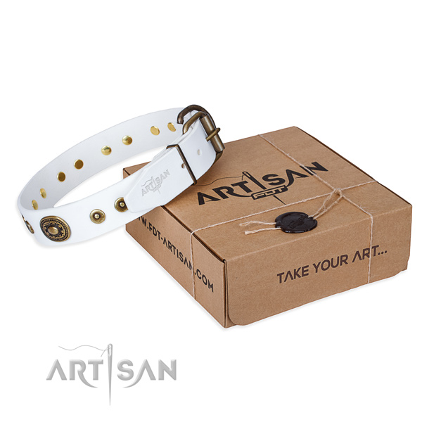 Leather dog collar made of high quality material with corrosion proof buckle