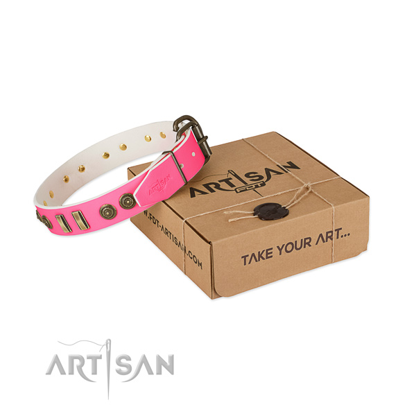Rust-proof fittings on full grain natural leather dog collar for your four-legged friend