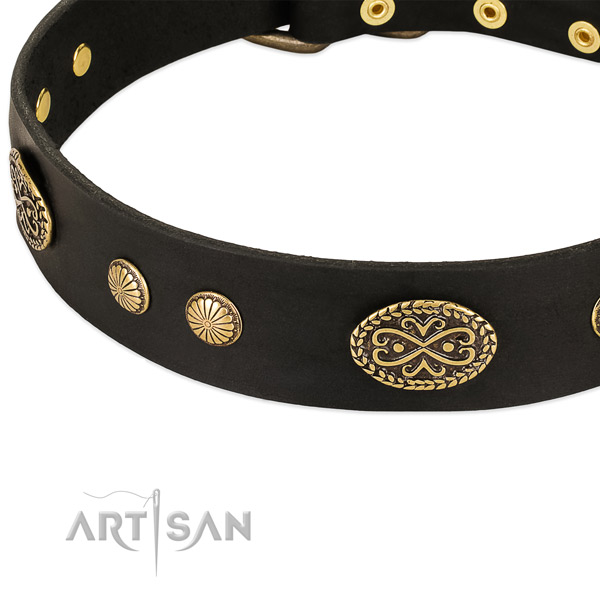 Durable fittings on genuine leather dog collar for your four-legged friend