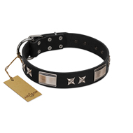 "Pitch Dark" FDT Artisan Black Leather Boxer Collar with Stars and Plates