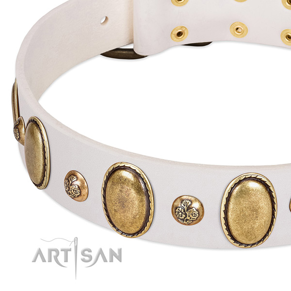Full grain natural leather dog collar with designer decorations