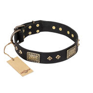 "Jewel Passion" FDT Artisan Fashionable Black Leather Boxer Collar