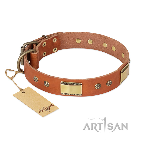 Stylish design natural genuine leather collar for your canine