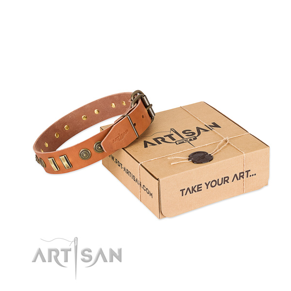 Corrosion proof fittings on genuine leather dog collar for your pet