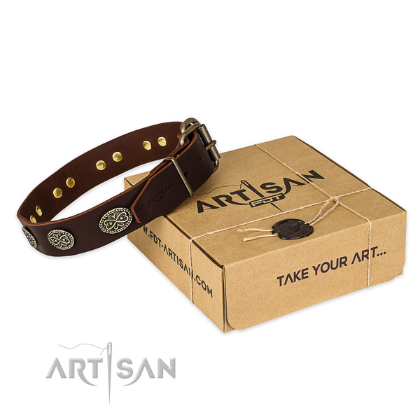 Corrosion resistant fittings on genuine leather collar for your attractive dog
