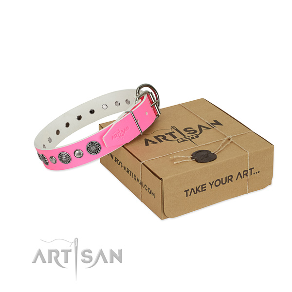 Genuine leather collar with strong fittings for your impressive dog
