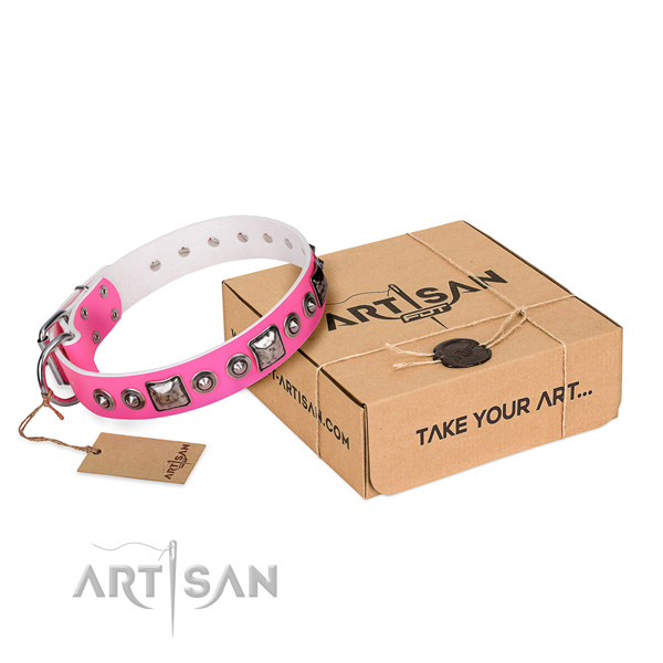 Strong full grain leather dog collar crafted for daily use