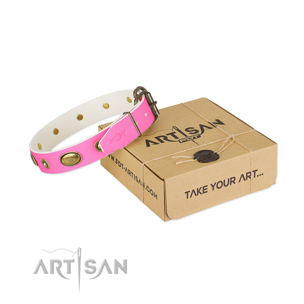 Fashionable natural leather collar for your handsome doggie