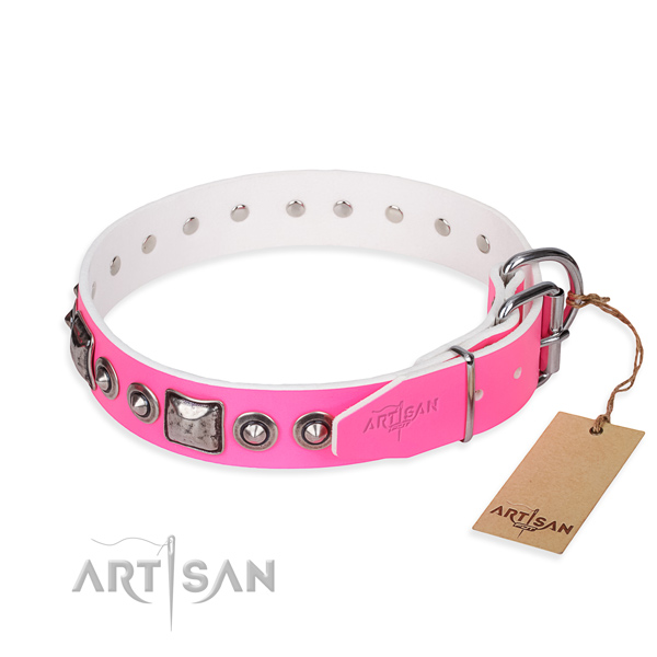 Top notch natural genuine leather dog collar made for comfortable wearing