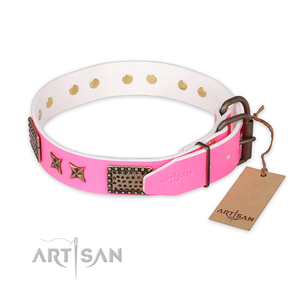 Rust-proof fittings on full grain genuine leather collar for your beautiful four-legged friend