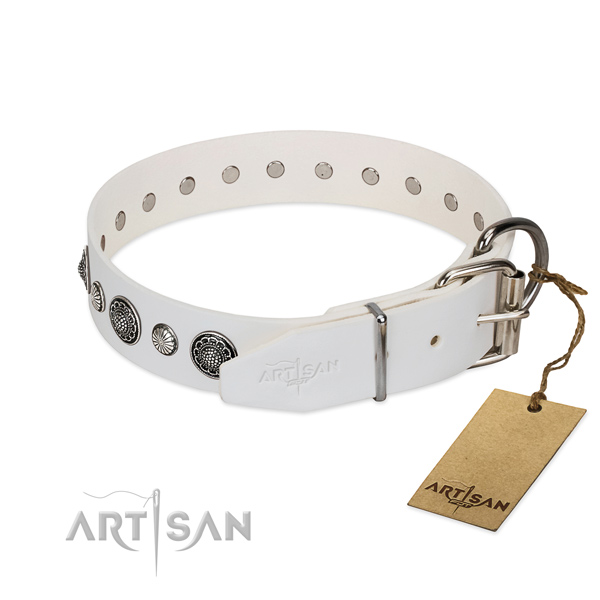 Best quality Full grain natural leather dog collar with corrosion proof traditional buckle