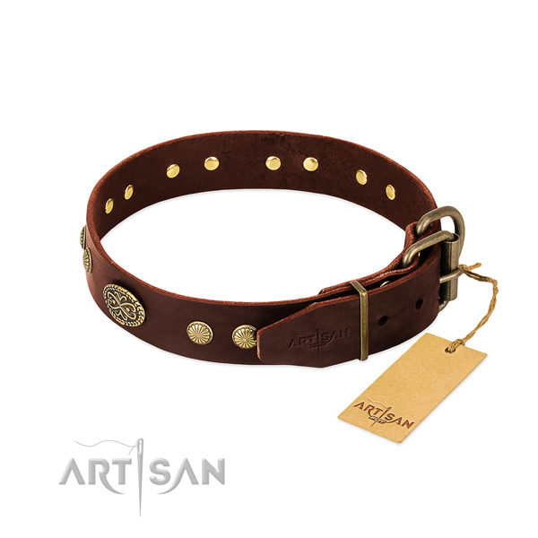 Rust resistant traditional buckle on genuine leather dog collar for your pet