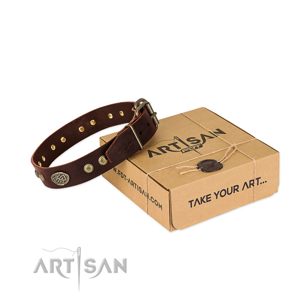 Rust resistant traditional buckle on genuine leather dog collar for your four-legged friend