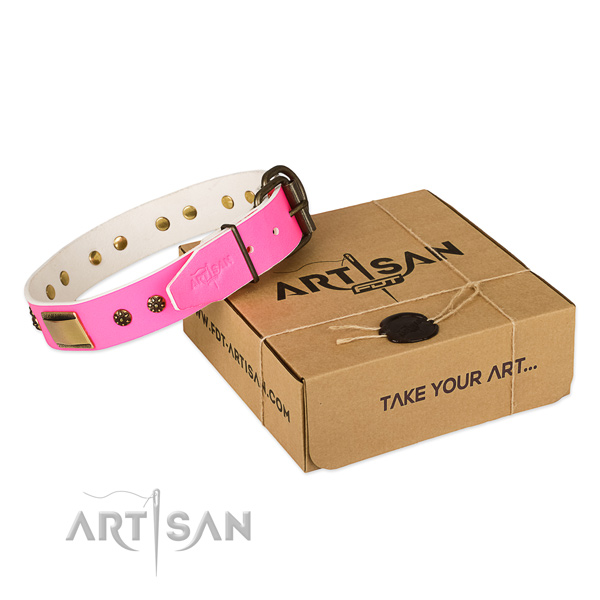 Inimitable full grain genuine leather collar for your beautiful doggie