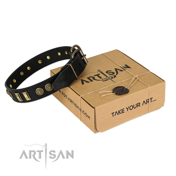 Rust resistant D-ring on full grain leather dog collar for your dog