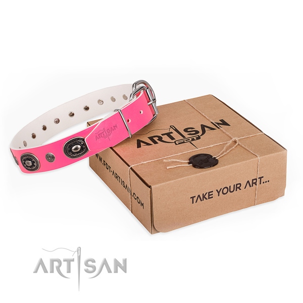 Flexible genuine leather dog collar handmade for handy use