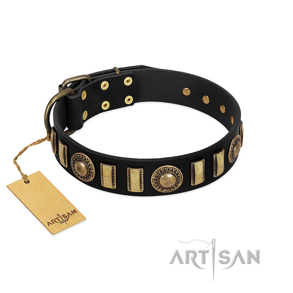 Quality full grain leather dog collar with durable D-ring