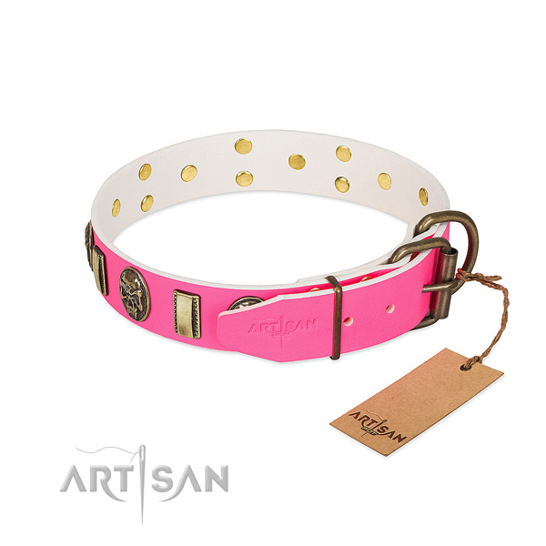 Rust resistant D-ring on full grain leather dog collar for your canine