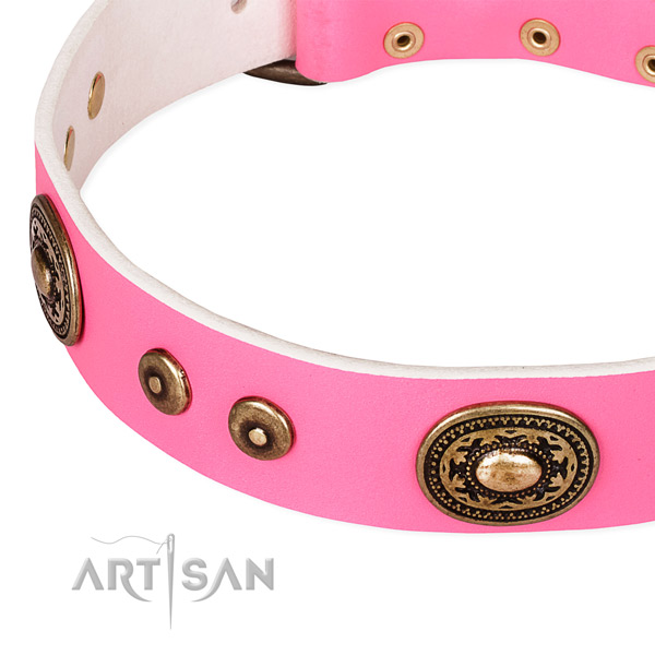 Full grain leather dog collar made of soft to touch material with embellishments