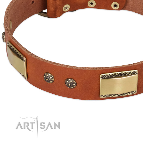 Corrosion resistant buckle on full grain natural leather dog collar for your dog