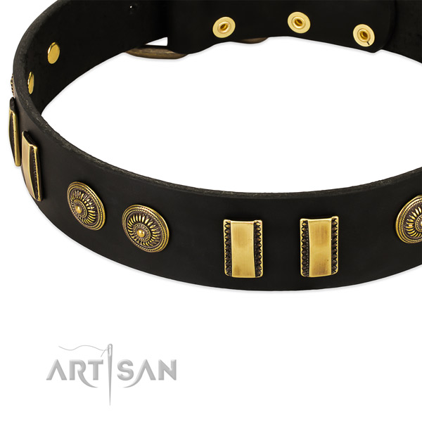 Strong adornments on genuine leather dog collar for your dog