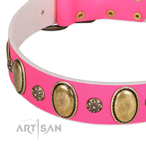 Strong full grain leather dog collar with strong buckle
